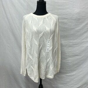 Sonoma cotton cable knit crew neck tunic sweater in cream color, size Large